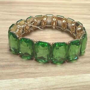 Green Rhinestone Stretch Bracelet For Repair As Is Statement